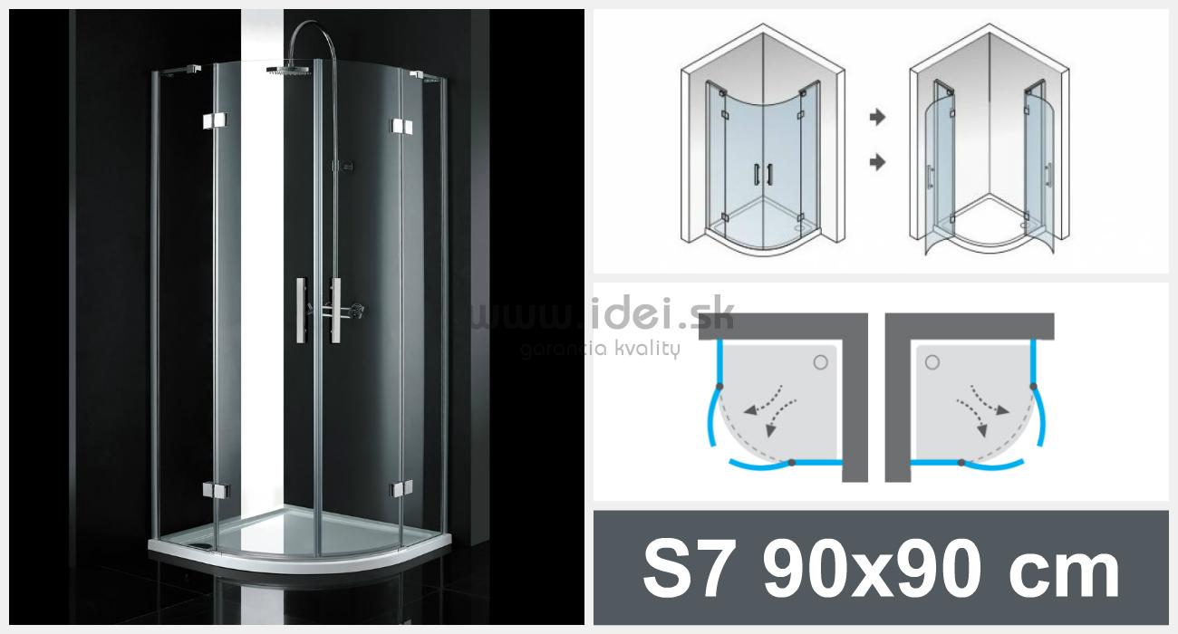 Aquatek CRYSTAL S7 90x90 cm štvrťkruhový sprchový kút s dvomi otváracími dverami