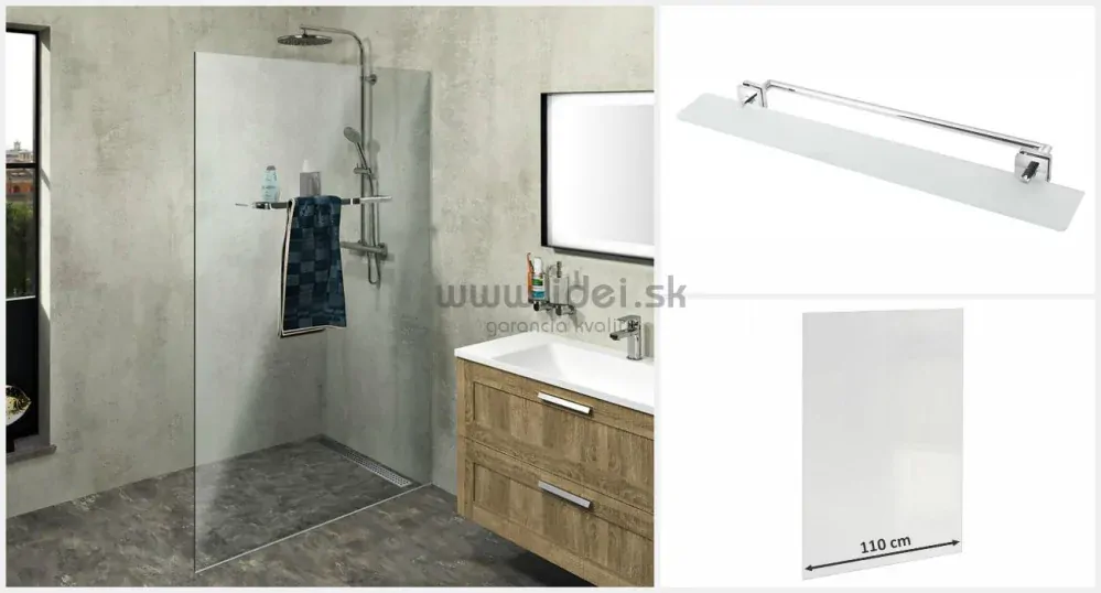 Polysan ARCHITEX LINE sprchová zástena so skrytým kotvením 110 cm s policou a držiakom uterákov