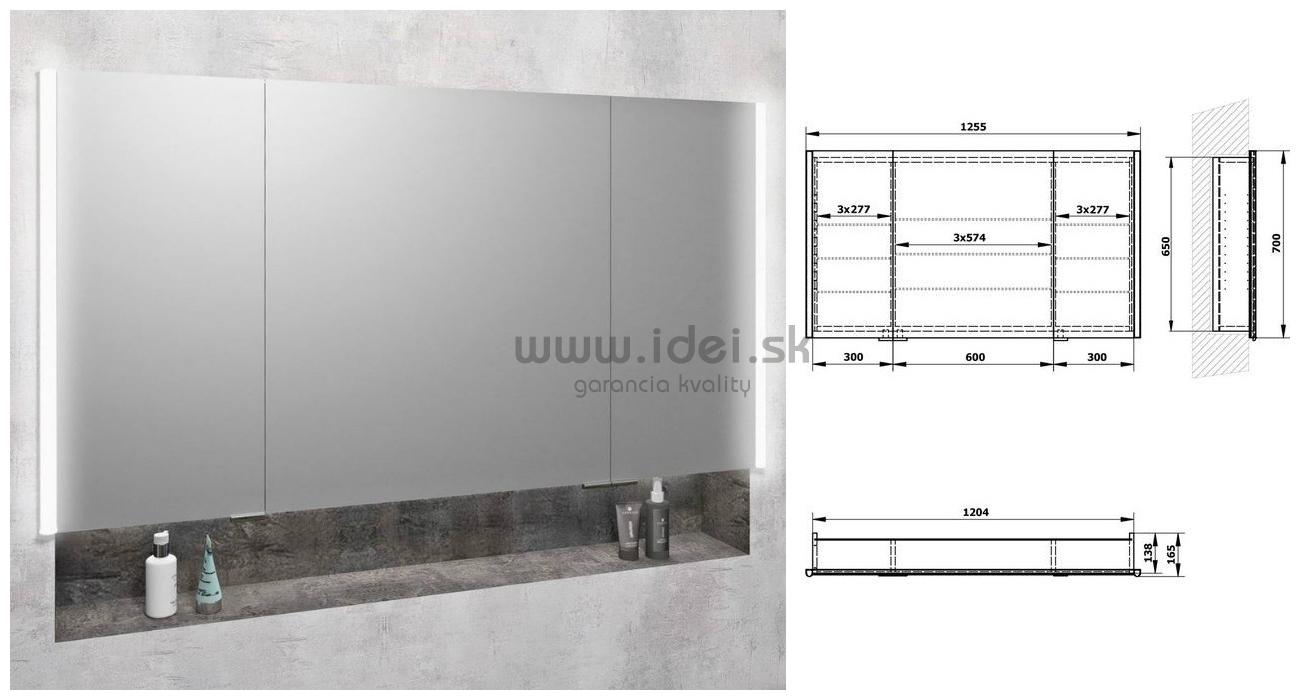Zrkadlová zapustená skrinka INTEGRA 125 cm s LED osvetlením
