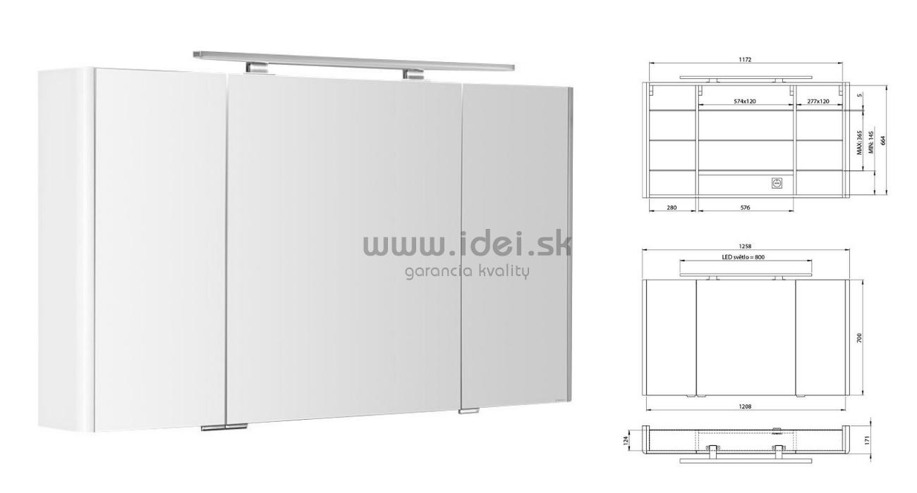 Zrkadlová skrinka LUCIE 126 cm s LED osvetlením