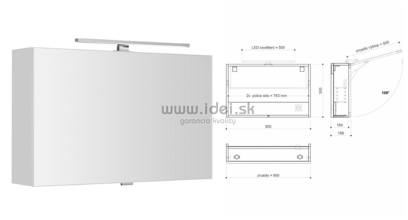 Zrkadlová skrinka CLOE 80 cm s LED osvetlením, výklopná