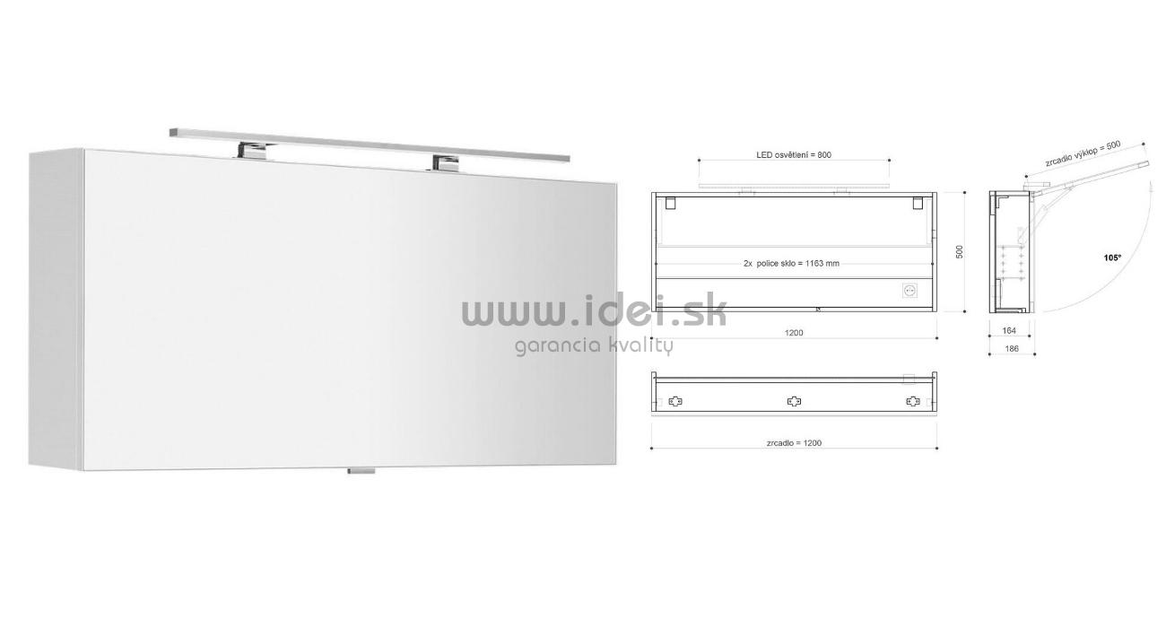 Zrkadlová skrinka CLOE 120 cm s LED osvetlením, výklopná