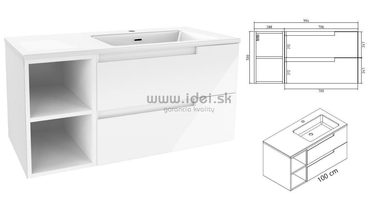 Kielle OUDEE skrinka s umývadlom lesklá biela 100 cm, pravý variant
