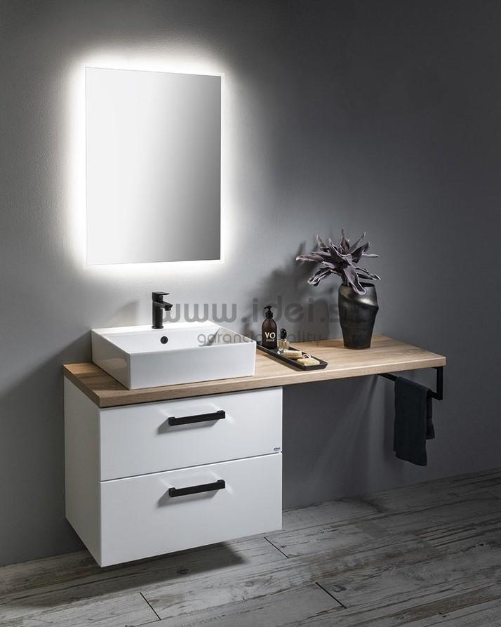 Zostava doska pod umyvadlo so skrinkou a umývadlom 145 cm biela/dub platin
