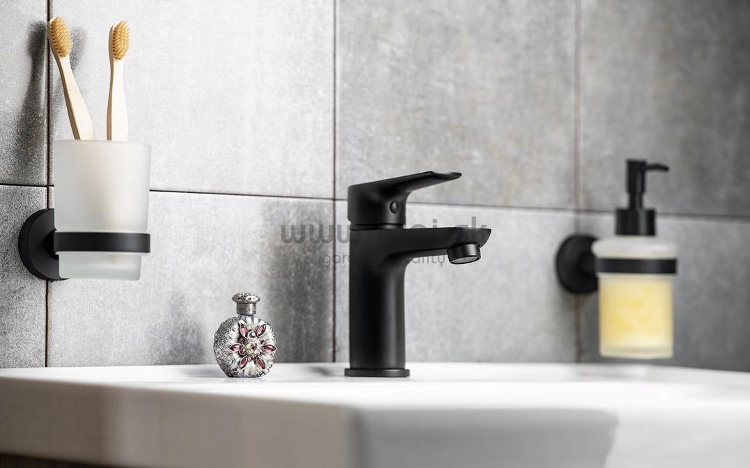 Čierna umývadlová batéria LOTTA so sifónom a príslušenstvom 