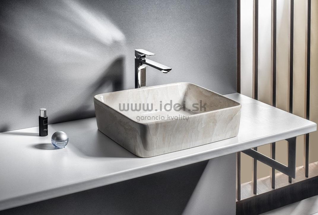 Obdĺžnikové keramické umývadlo na dosku s imitáciou mramoru šedé