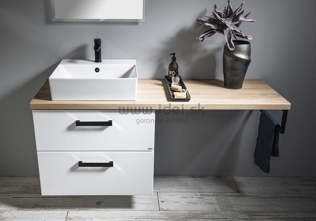 Zostava doska pod umyvadlo so skrinkou a umývadlom 145 cm biela/dub platin