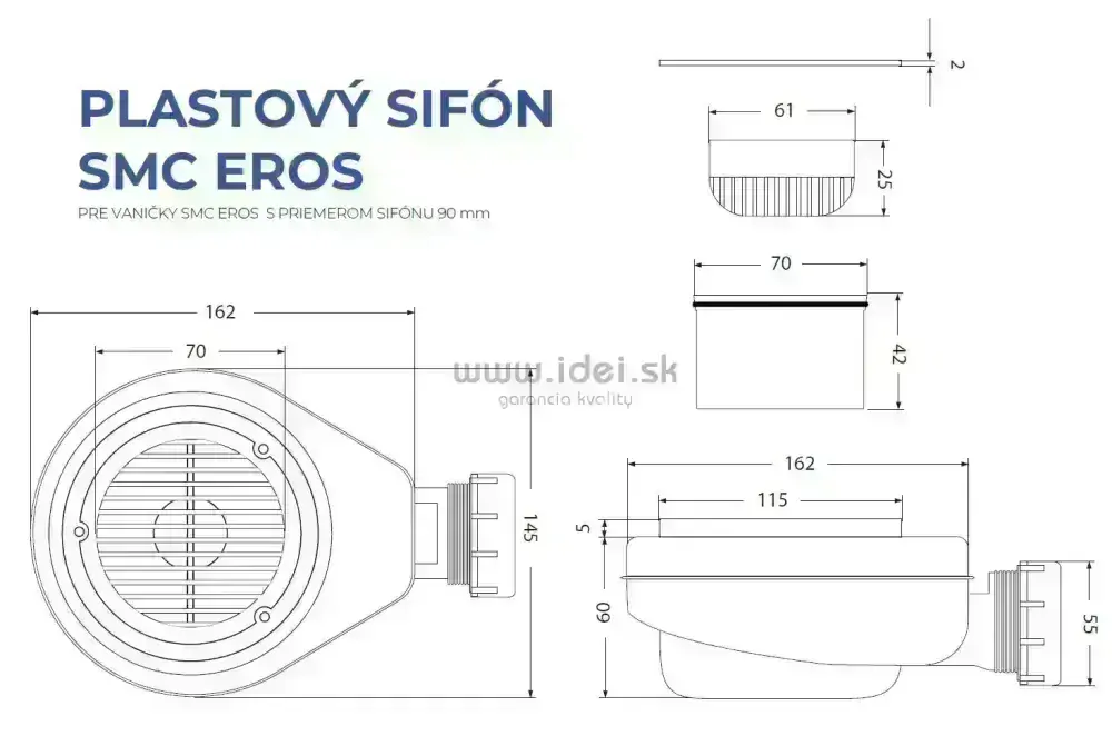 Aquatek SMC EROS sprchová vanička 90 x 70 cm