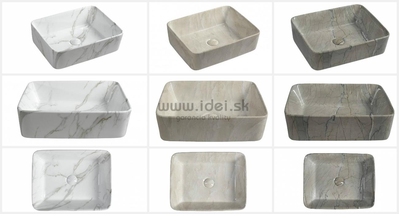 Obdĺžnikové keramické umývadlo na dosku s imitáciou mramoru šedé
