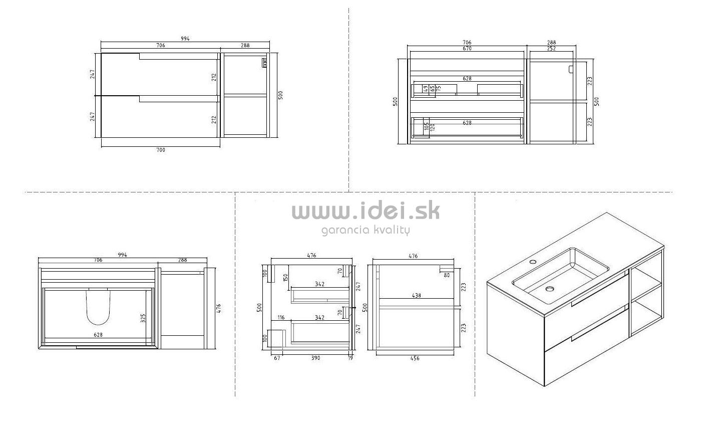 Kielle OUDEE skrinka s umývadlom lesklá biela 100 cm, pravý variant