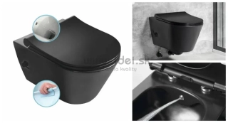 AVVA čierne závesné WC+bidet 2v1  Rimless so sedátkom a batériou